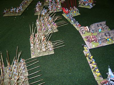 Alexandrian Macedonian Phalanx advancing on the German infantry and wagons.