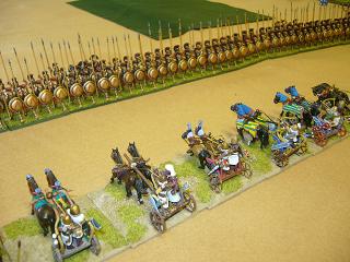 25mm DBMM Egpytian chariots and Spartiates