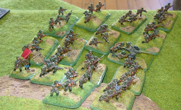 Russian infantry in a Flames of War game