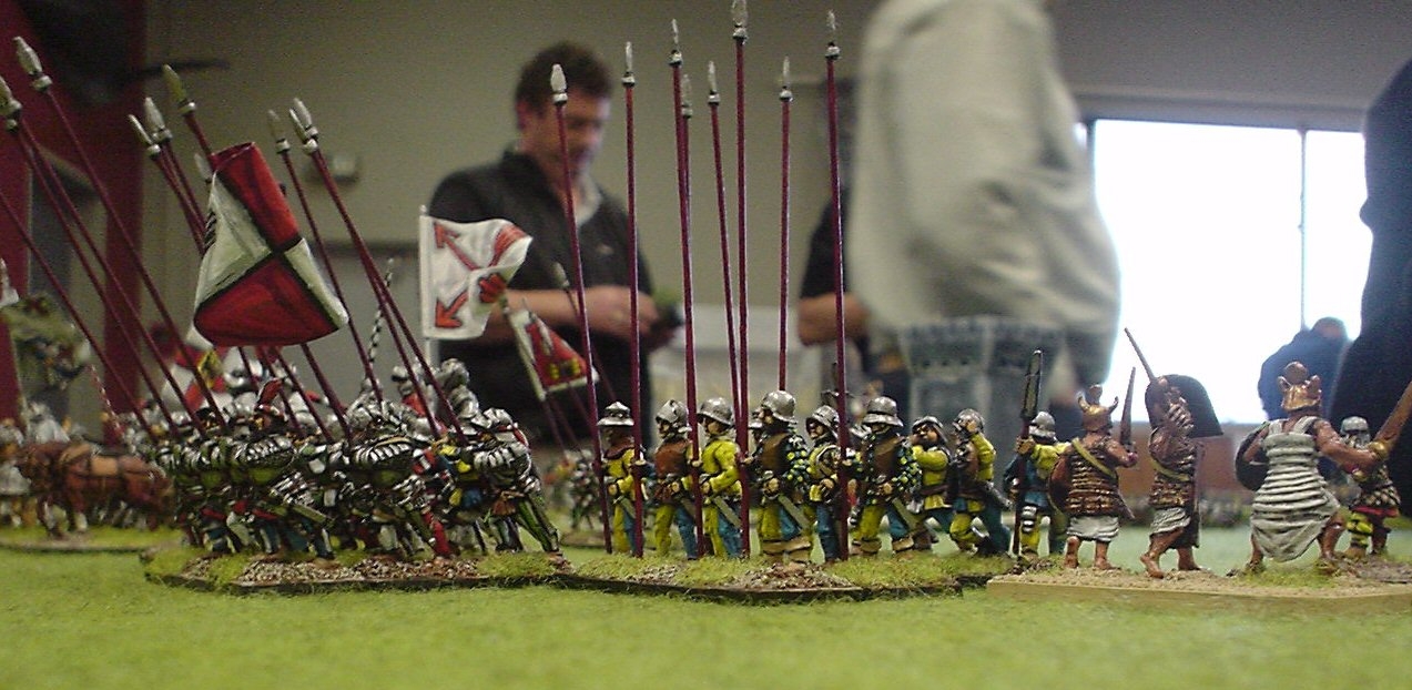 Medieval German pikemen advancing past some Egyptians.